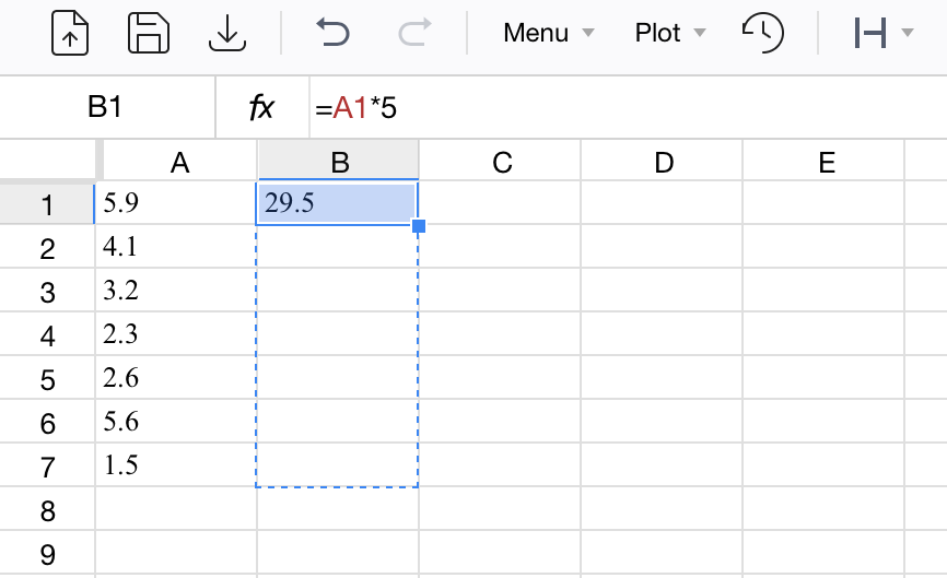 Example of basic spreadsheet functions